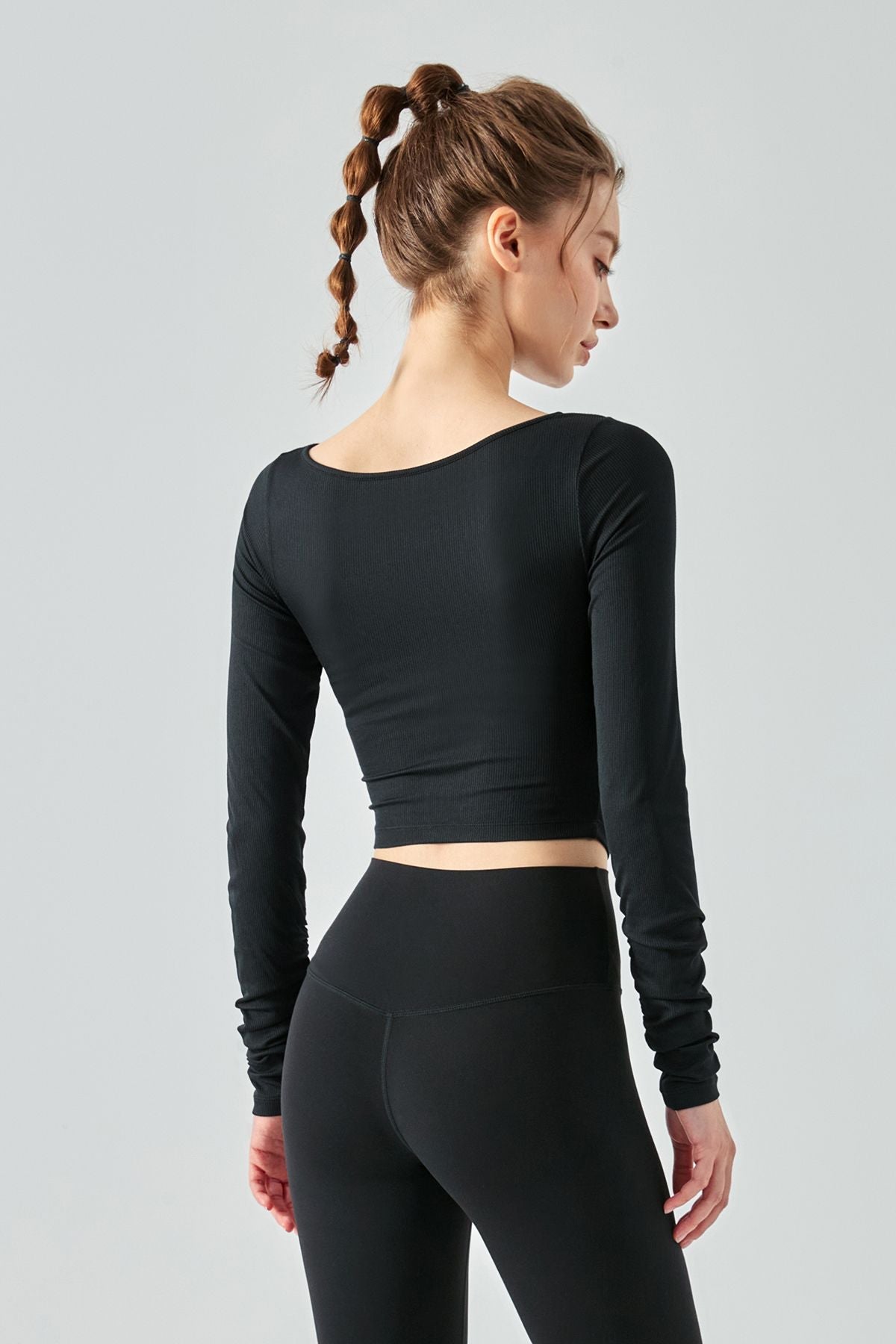 Ribbed Knit Long Sleeve Cutout Front Tops by bornfocus