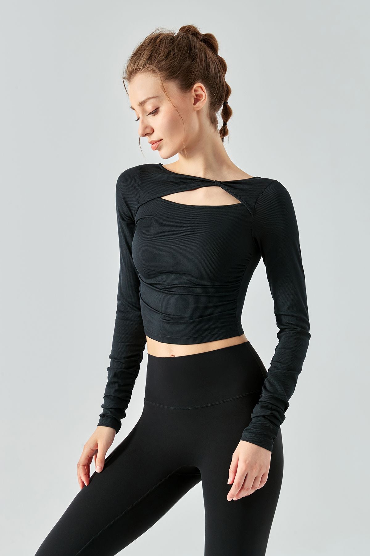 Ribbed Knit Long Sleeve Cutout Front Tops by bornfocus