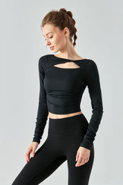 Ribbed Knit Long Sleeve Cutout Front Tops by bornfocus