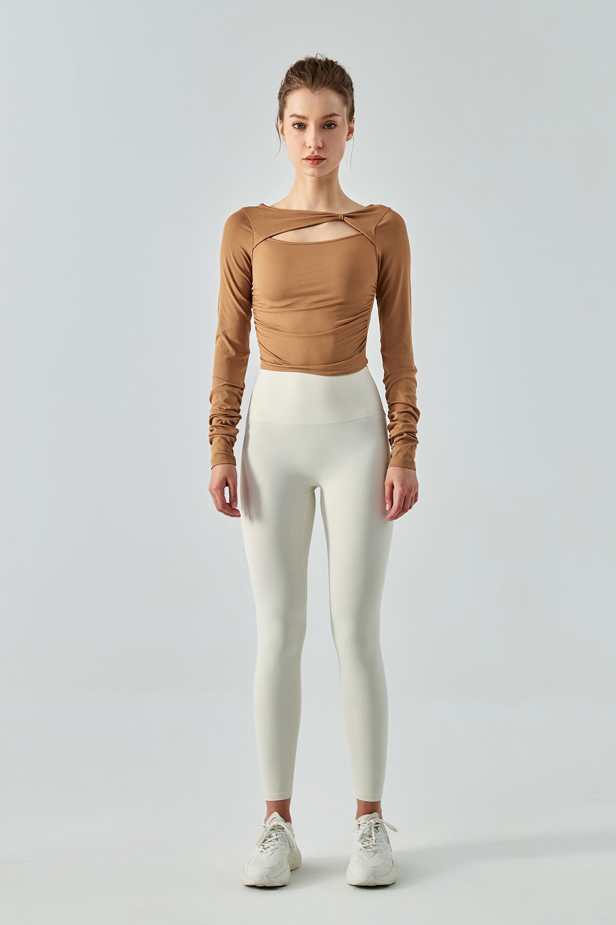 Ribbed Knit Long Sleeve Cutout Front Tops by bornfocus