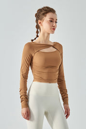 Ribbed Knit Long Sleeve Cutout Front Tops by bornfocus