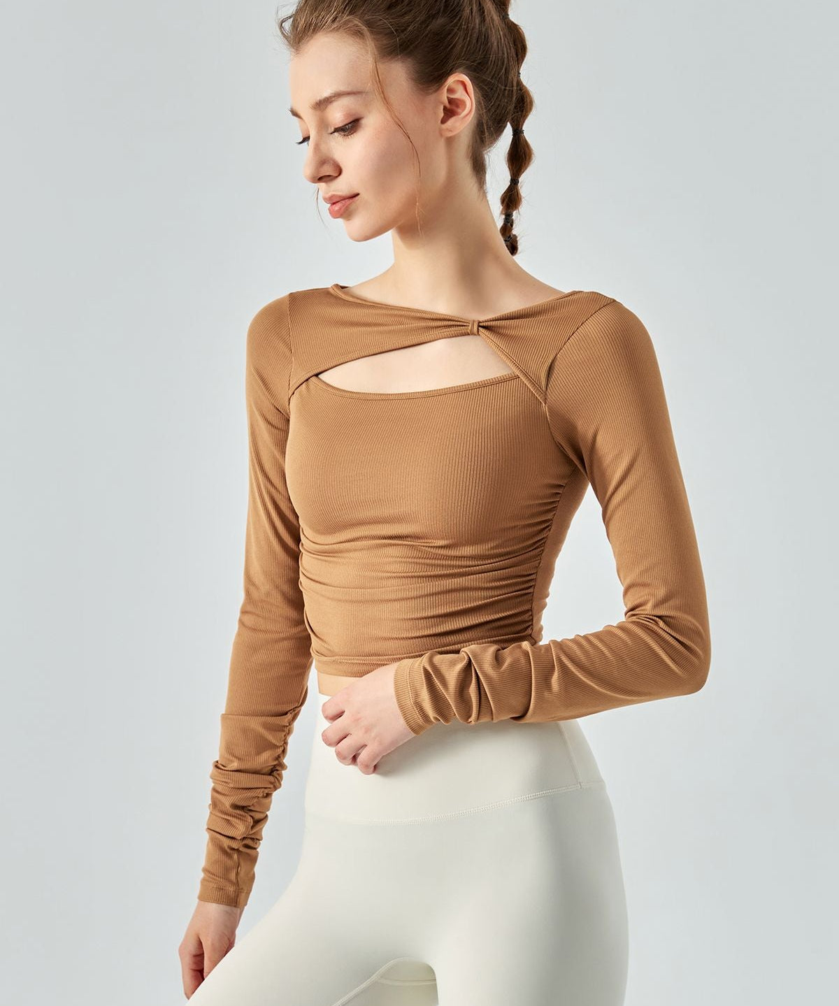 Ribbed Knit Long Sleeve Cutout Front Tops by bornfocus