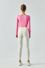 Ribbed Knit Long Sleeve Cutout Front Tops by bornfocus