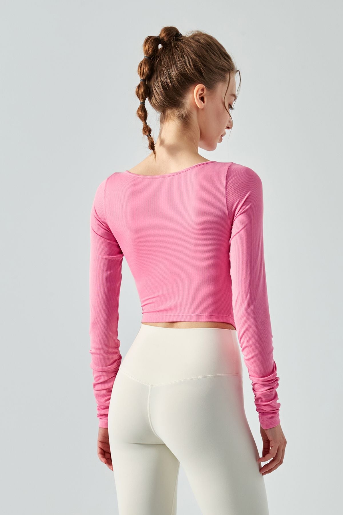 Ribbed Knit Long Sleeve Cutout Front Tops by bornfocus