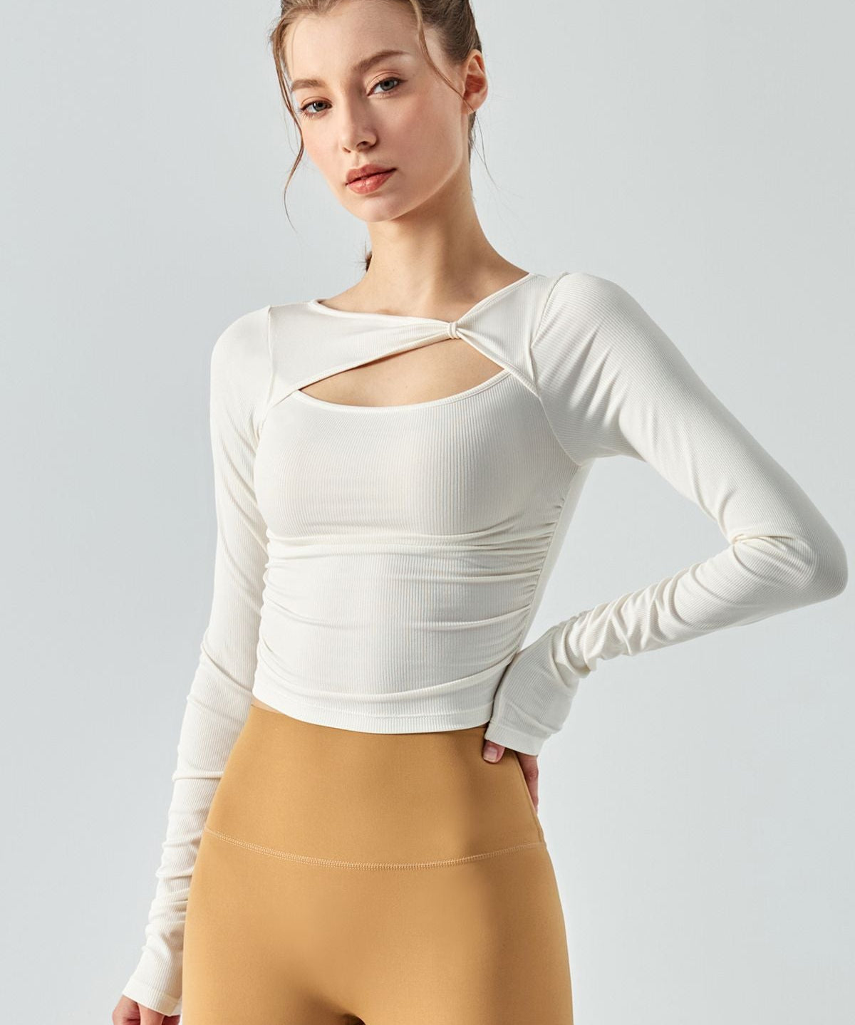 Ribbed Knit Long Sleeve Cutout Front Tops by bornfocus