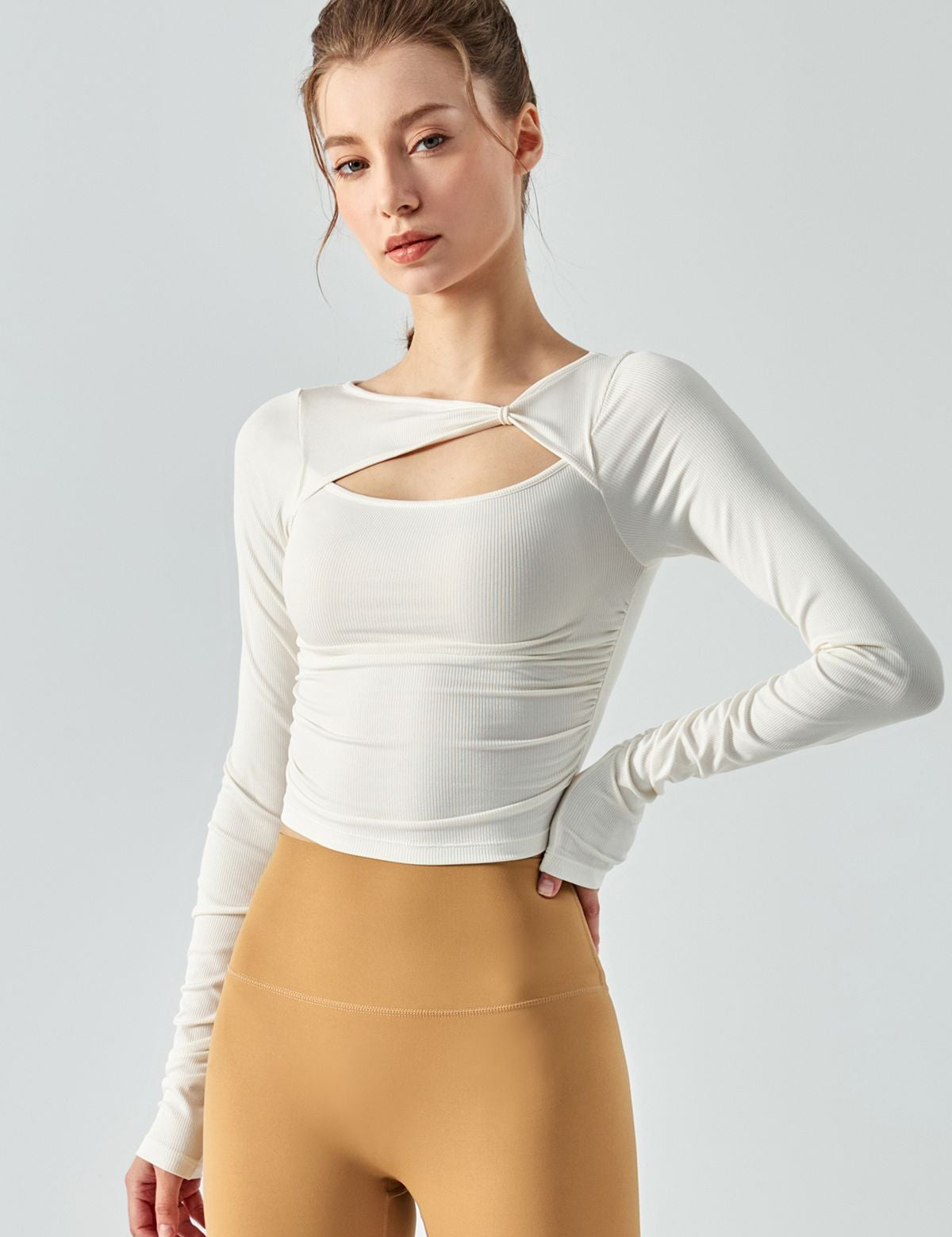 Ribbed Knit Long Sleeve Cutout Front Tops by bornfocus