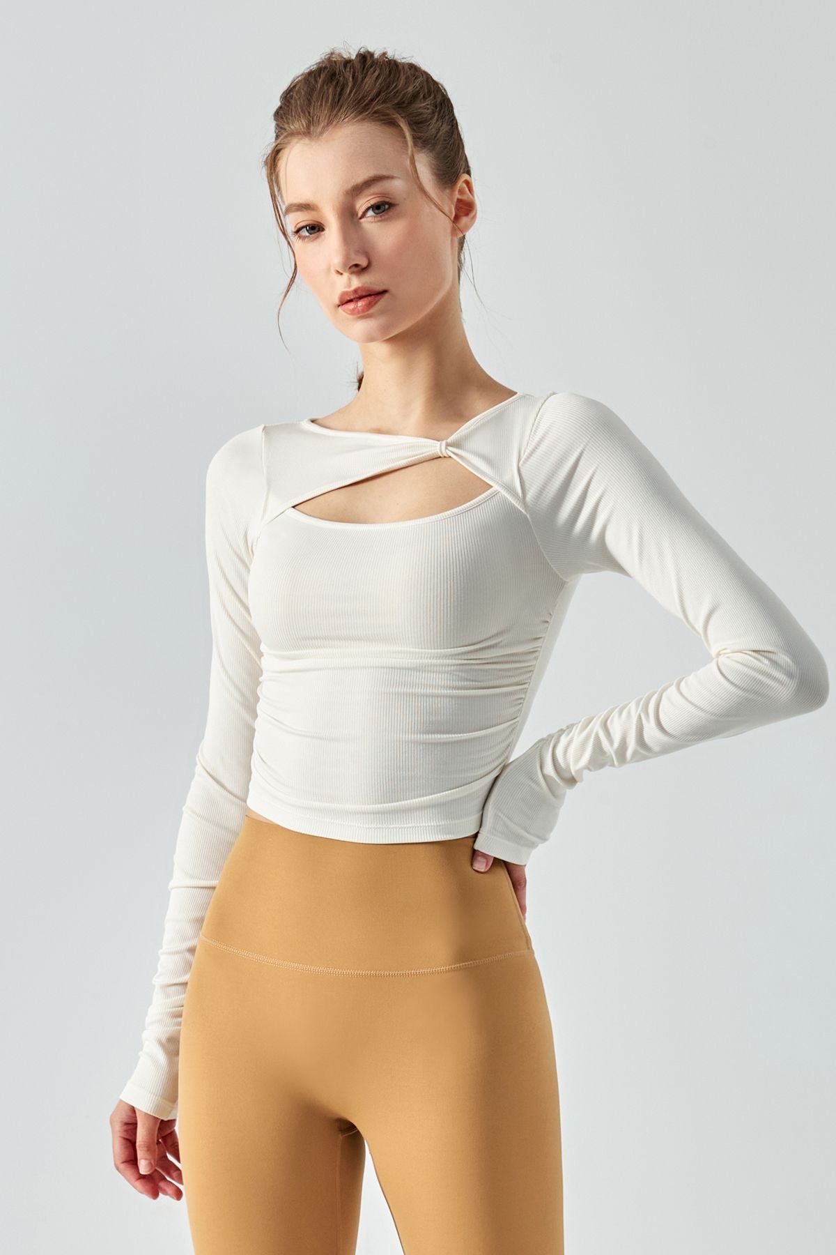 Ribbed Knit Long Sleeve Cutout Front Tops by bornfocus