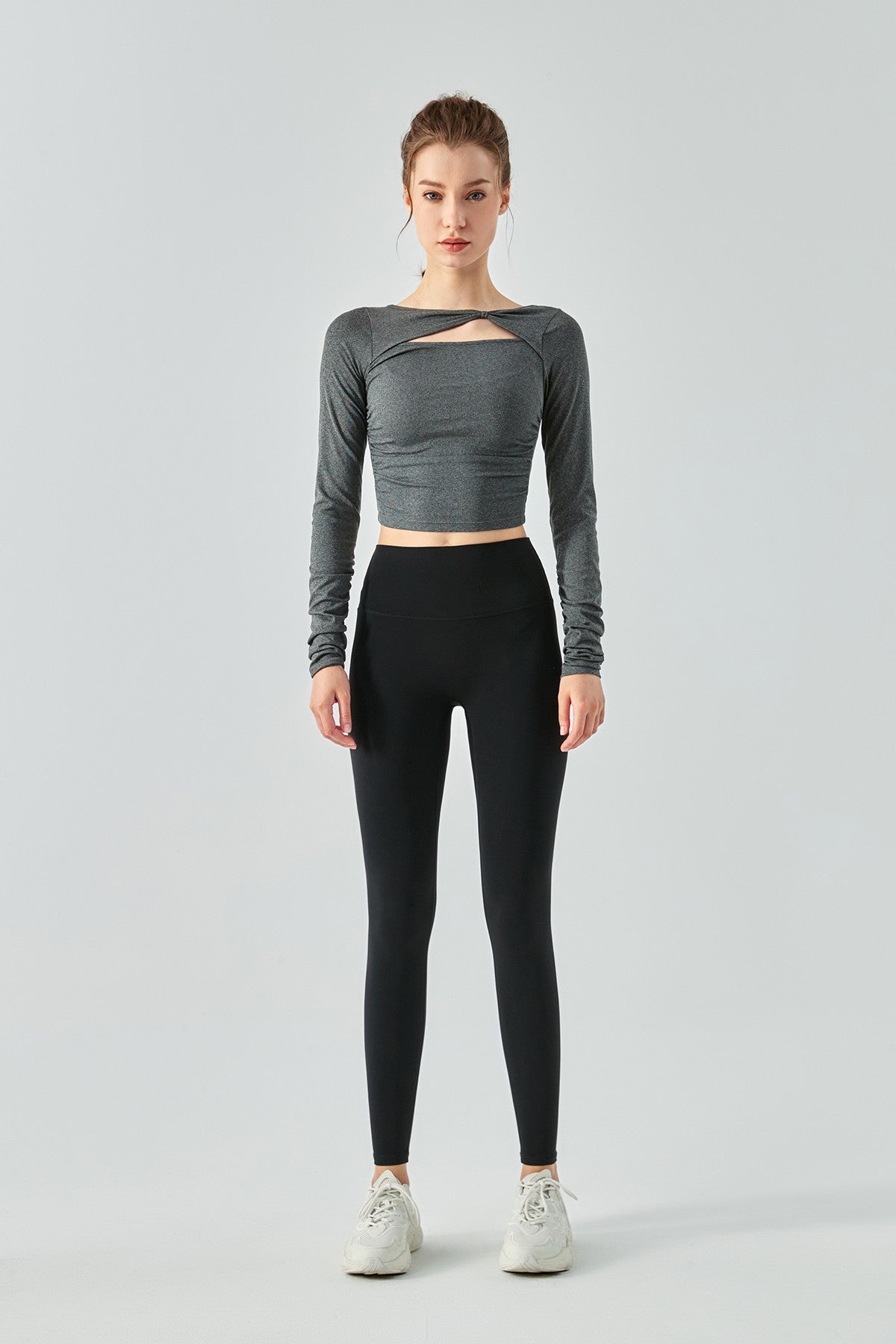 Ribbed Knit Long Sleeve Cutout Front Tops by bornfocus