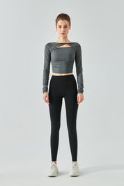 Ribbed Knit Long Sleeve Cutout Front Tops by bornfocus