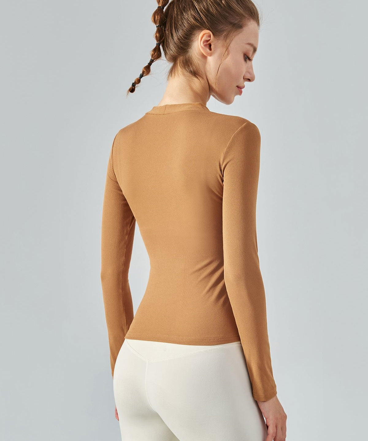 Rib Knit V-Neck Long Sleeve Tops by bornfocus