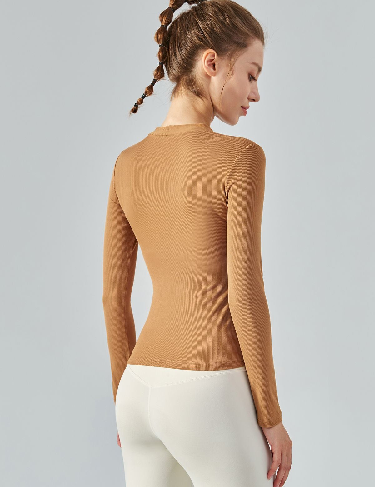 Rib Knit V-Neck Long Sleeve Tops by bornfocus