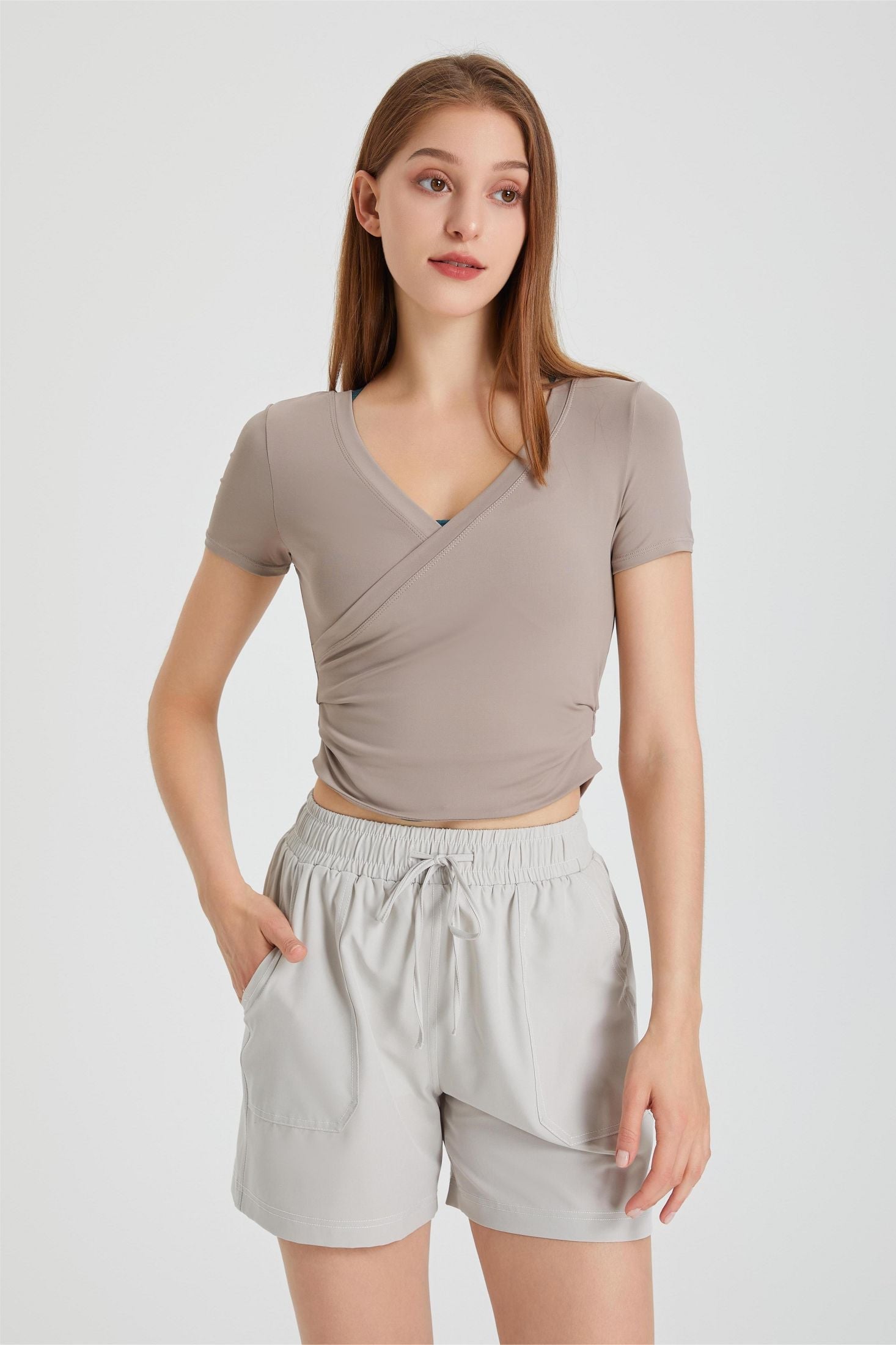 V-Neck Wrap Short-Sleeved T-Shirt by bornfocus