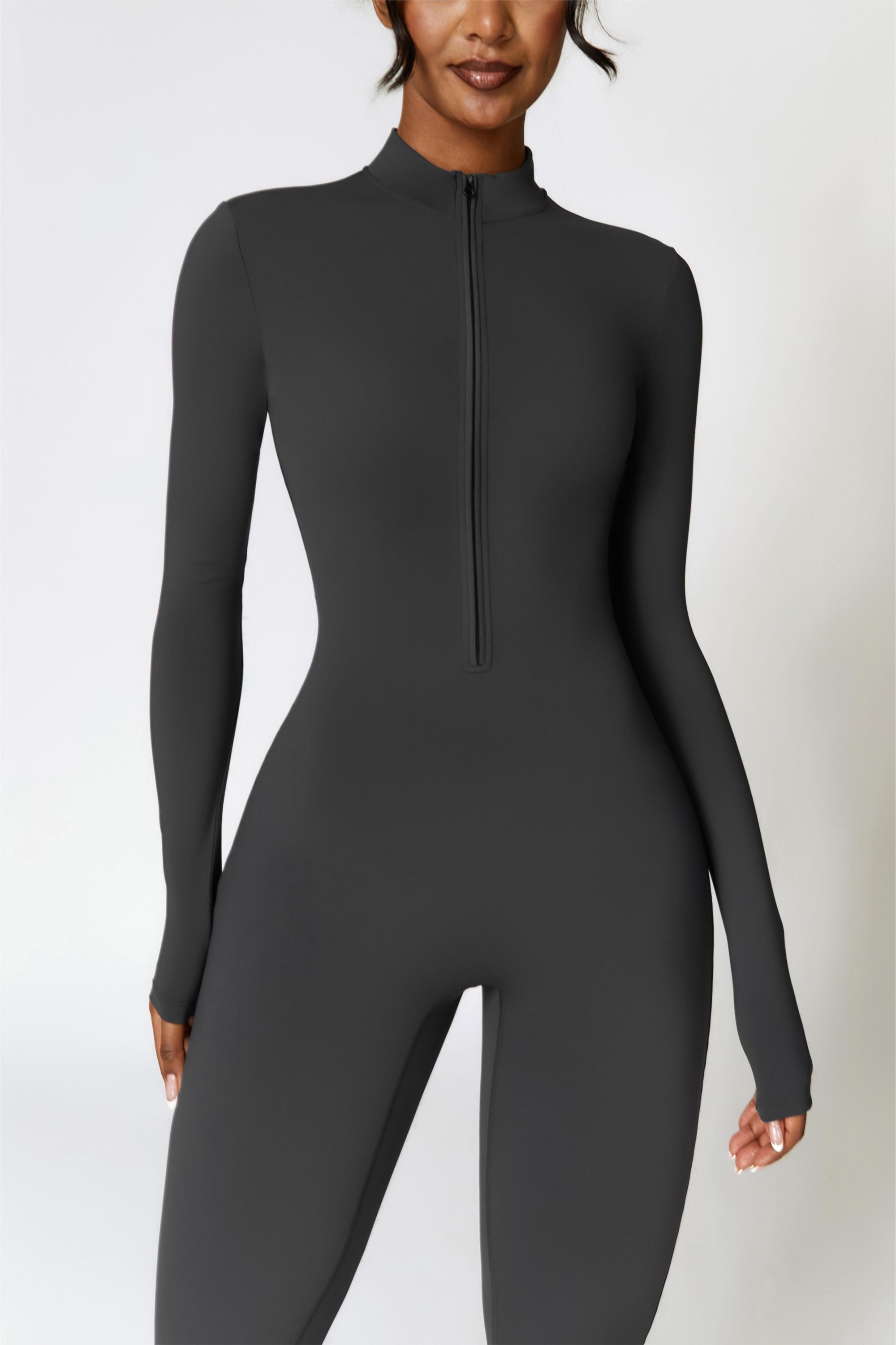 Fleece-Lined Half-Zip Active Jumpsuit by bornfocus