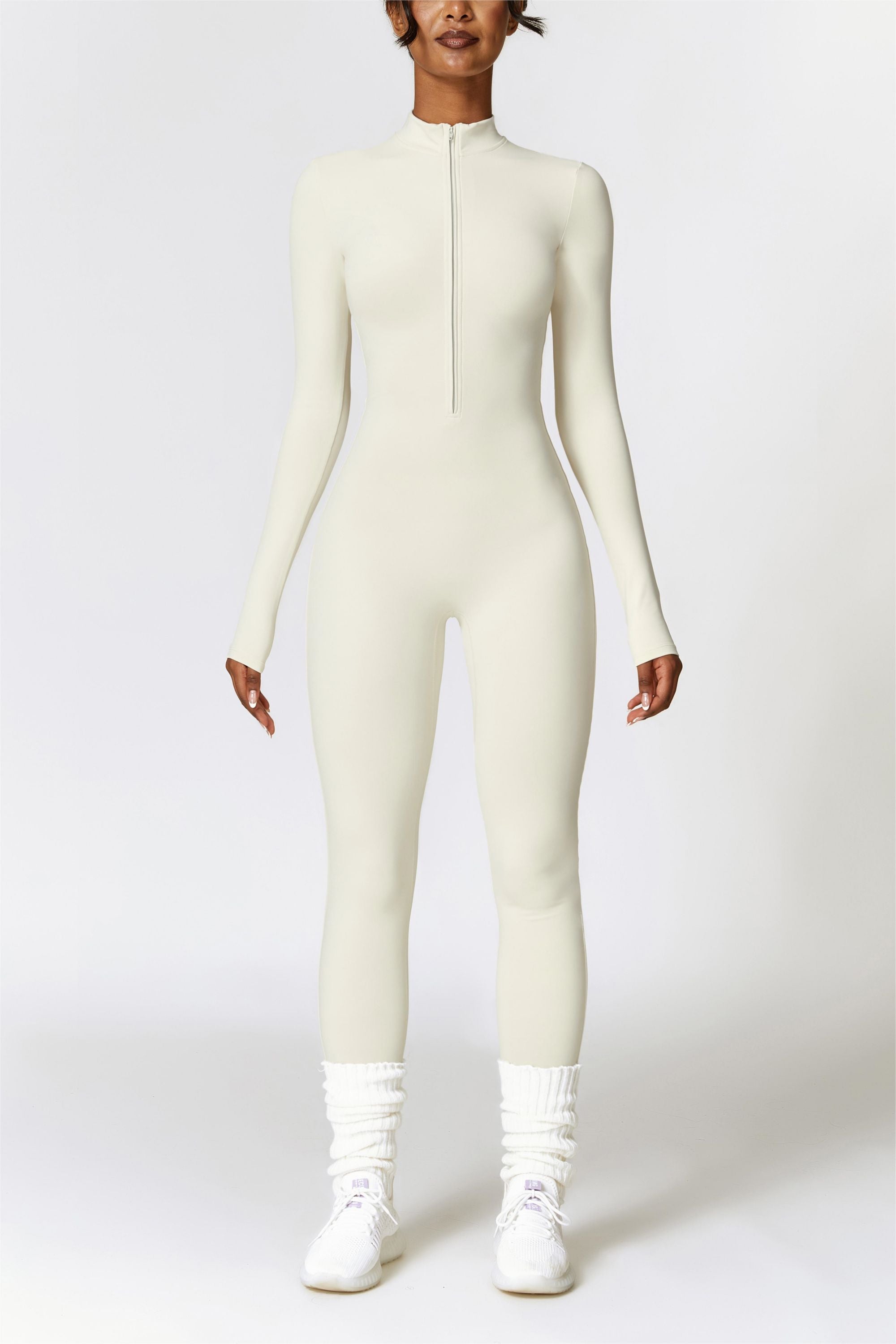 Fleece-Lined Half-Zip Active Jumpsuit by bornfocus