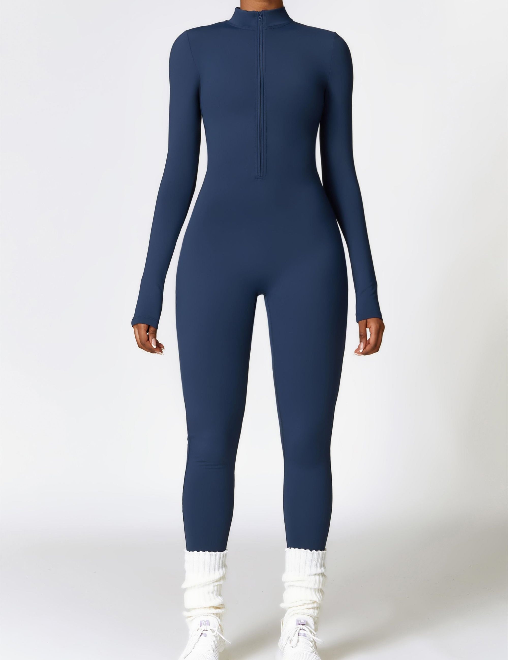 Fleece-Lined Half-Zip Active Jumpsuit by bornfocus