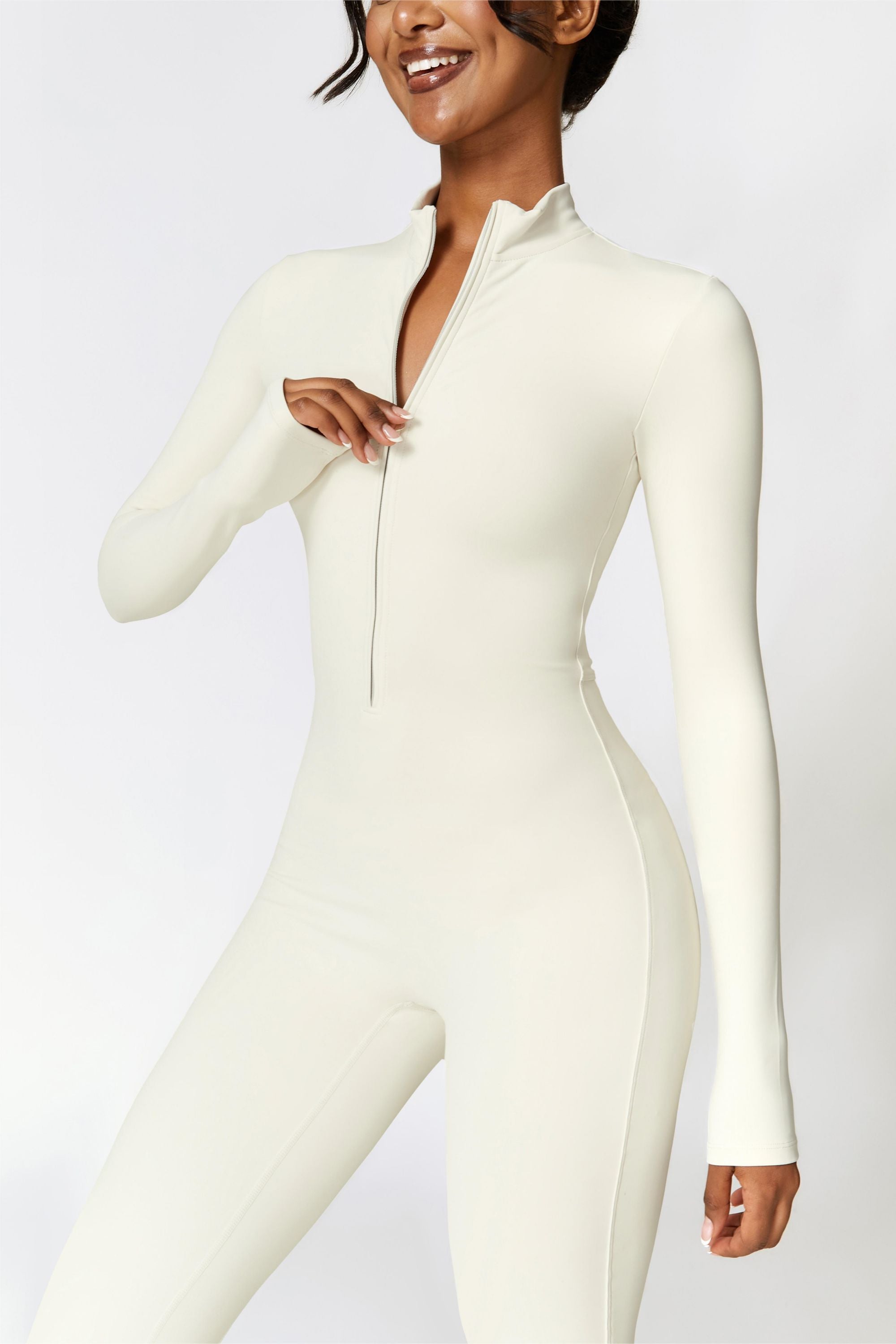 Fleece-Lined Half-Zip Active Jumpsuit by bornfocus