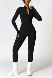 Fleece-Lined Half-Zip Active Jumpsuit by bornfocus