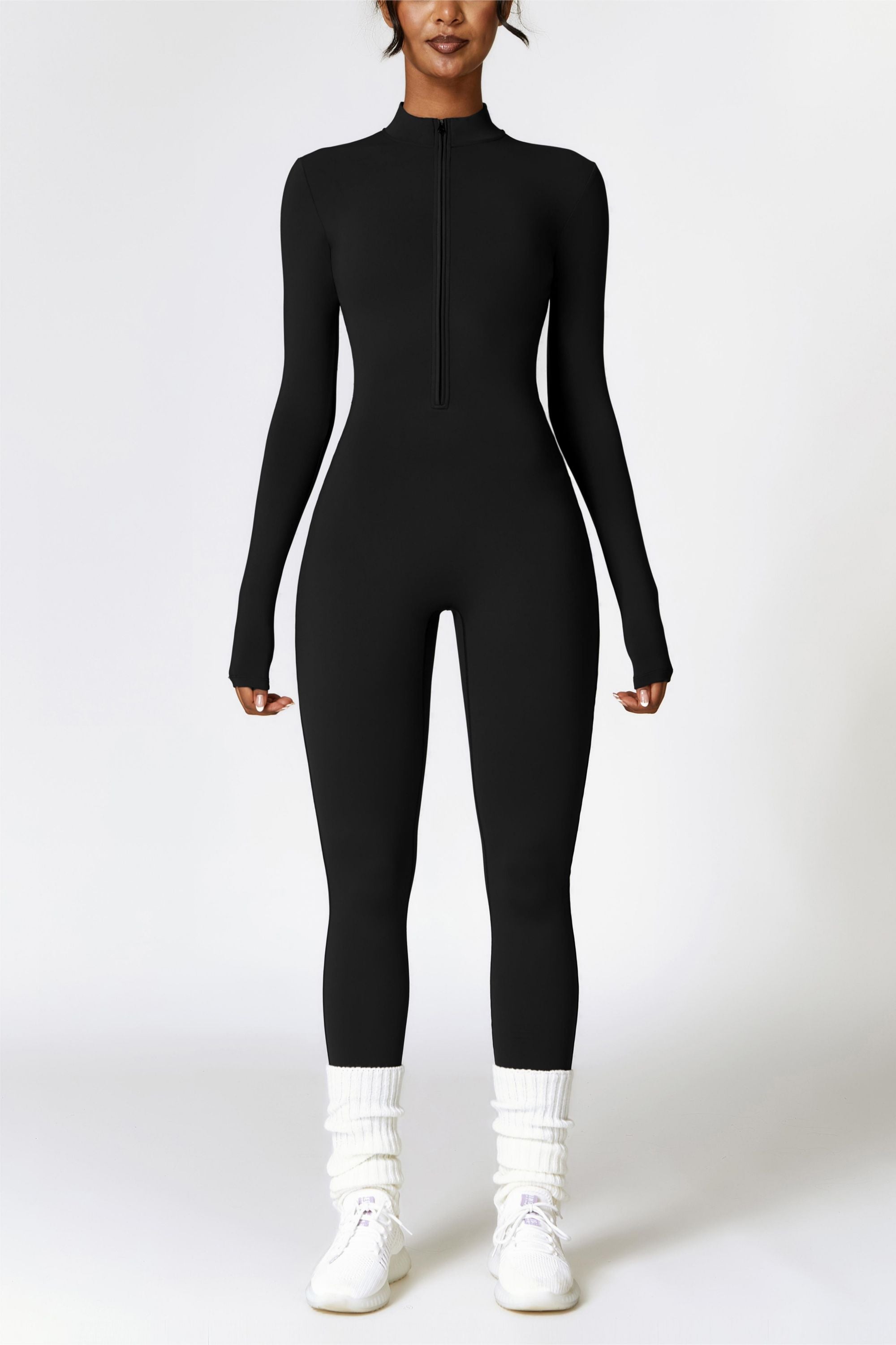 Fleece-Lined Half-Zip Active Jumpsuit by bornfocus