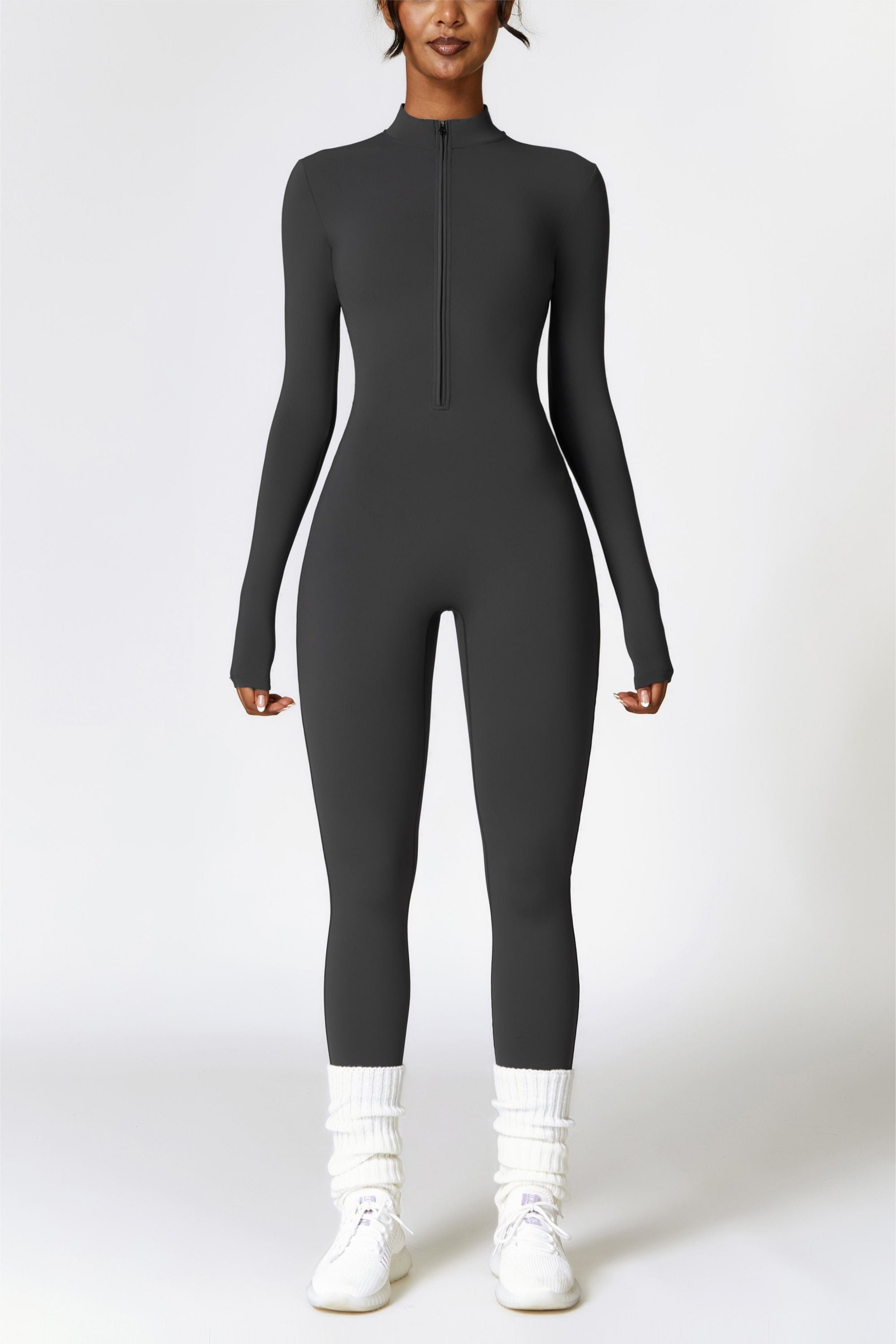 Fleece-Lined Half-Zip Active Jumpsuit | Turtleneck, Sporty