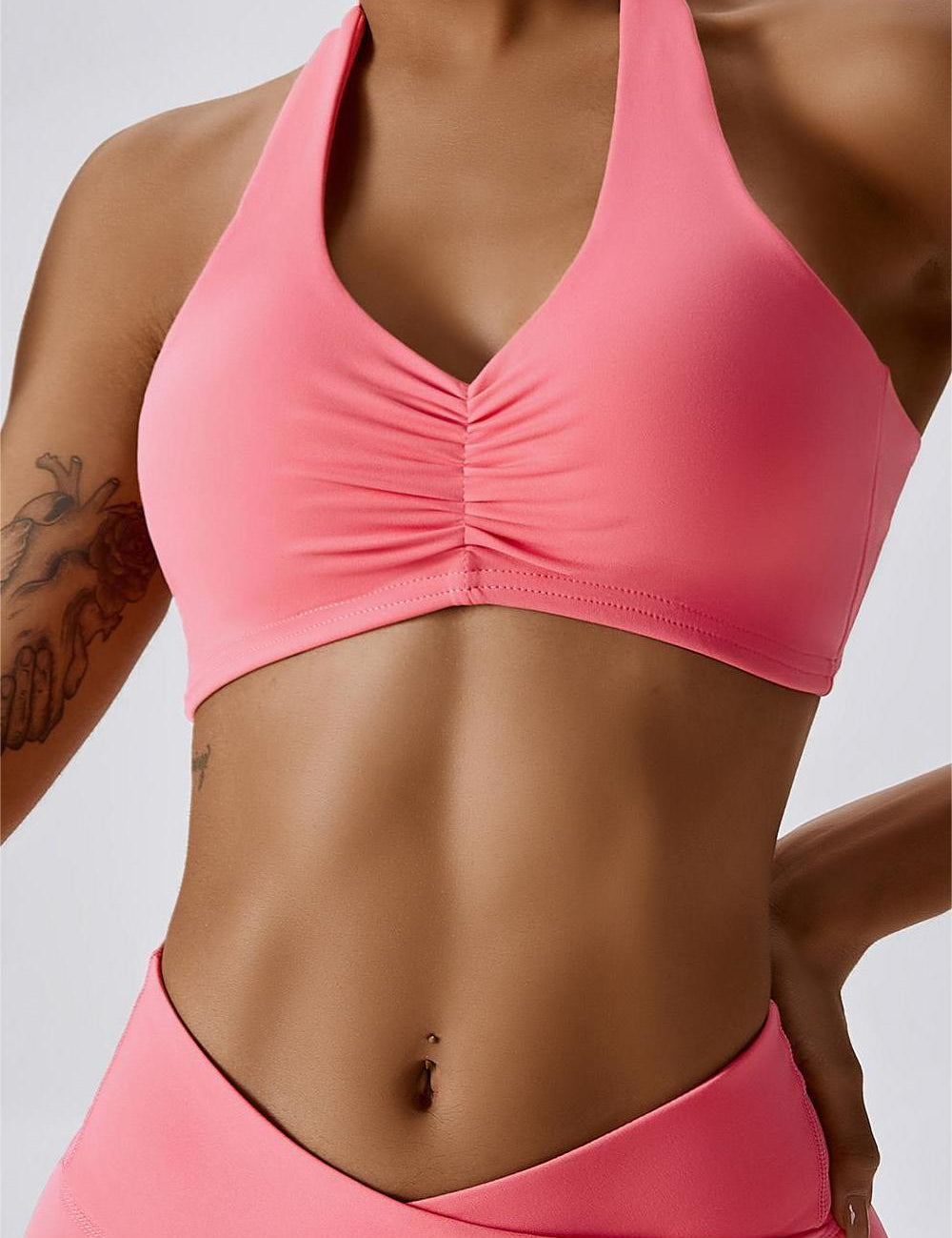 Front Ruched Halter Backless Sports Bra by bornfocus