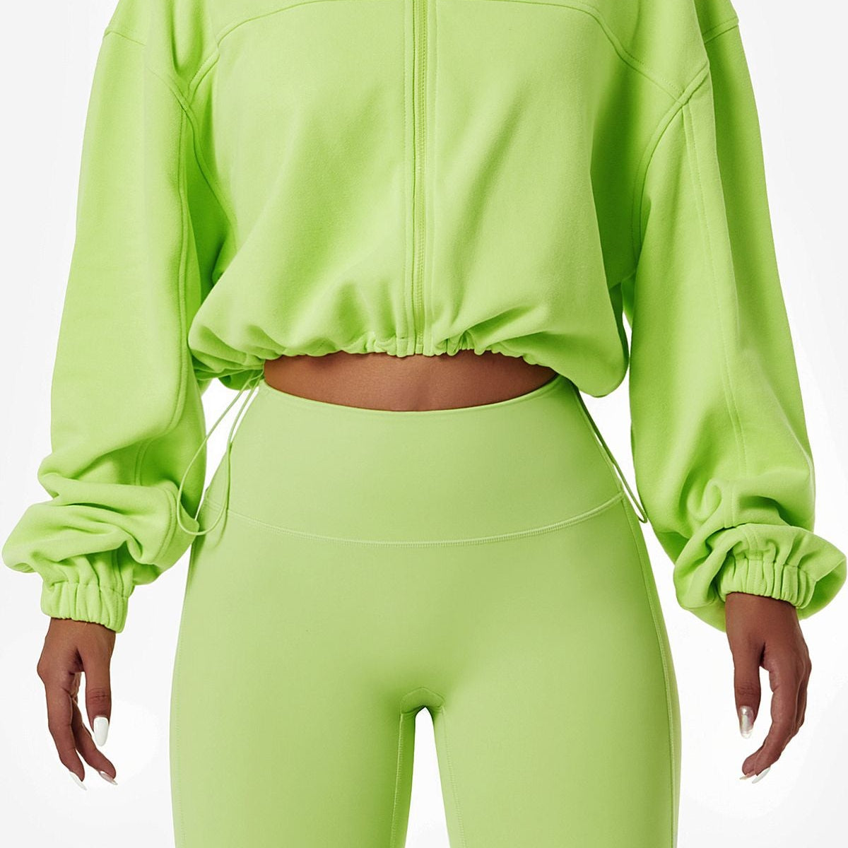 Full-Zip Cropped Sweatshirt Relaxed Fit by bornfocus