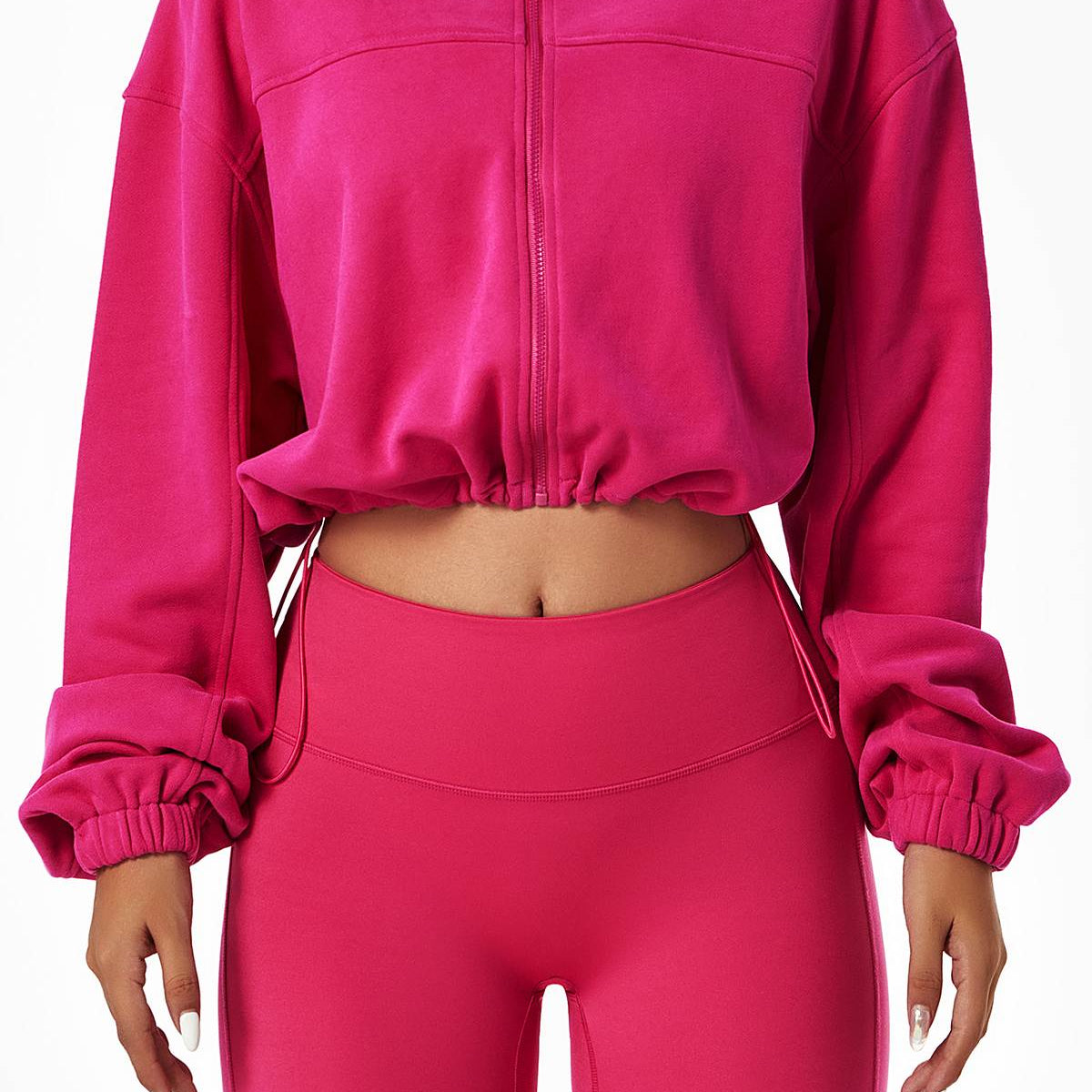 Full-Zip Cropped Sweatshirt Relaxed Fit by bornfocus