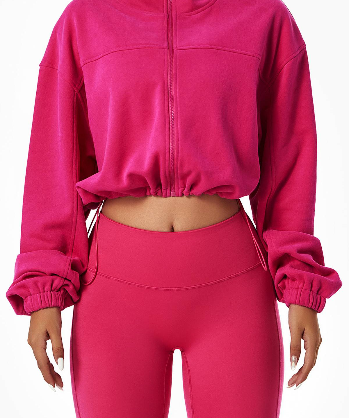 Full-Zip Cropped Sweatshirt Relaxed Fit by bornfocus