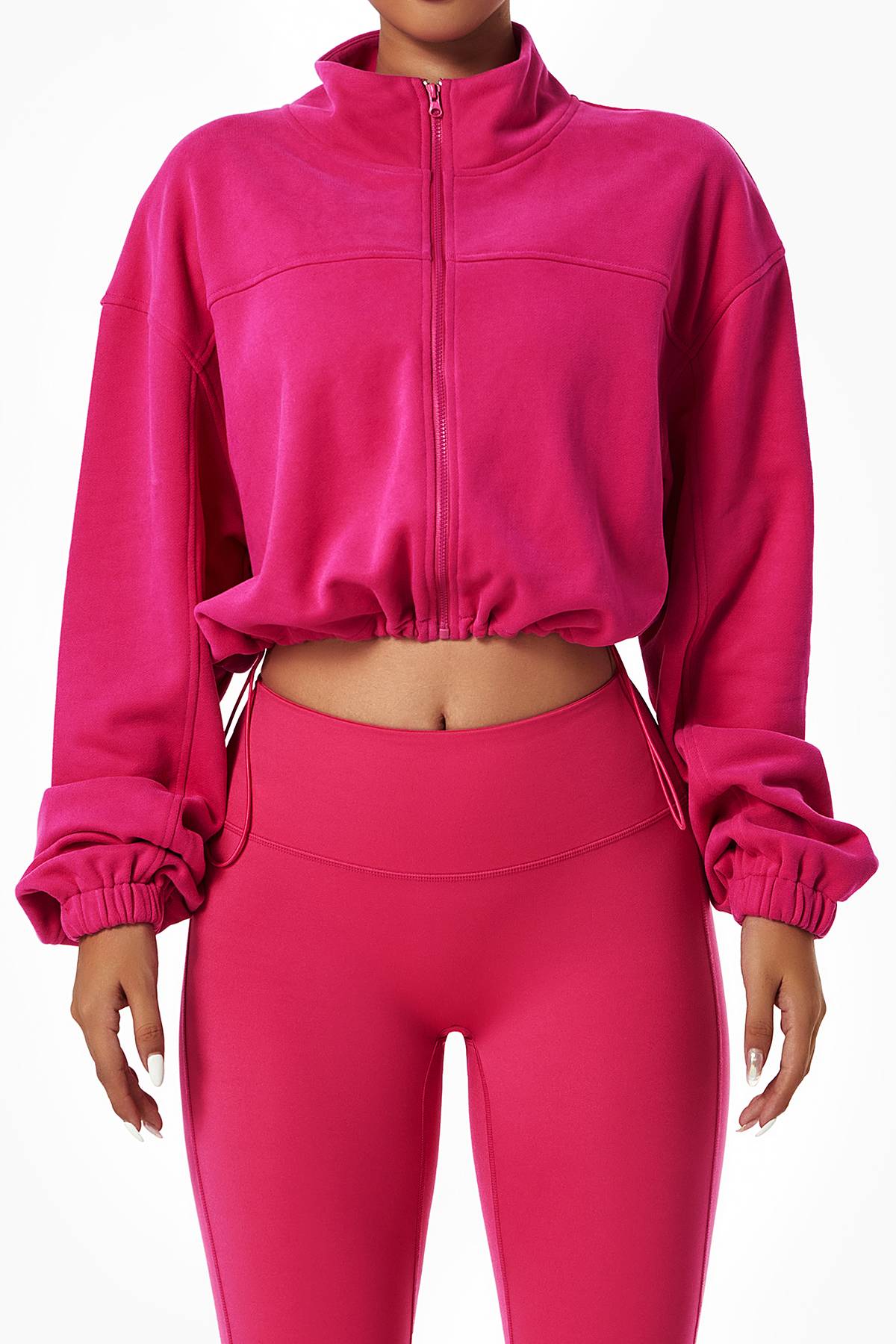 Full-Zip Cropped Sweatshirt Relaxed Fit by bornfocus