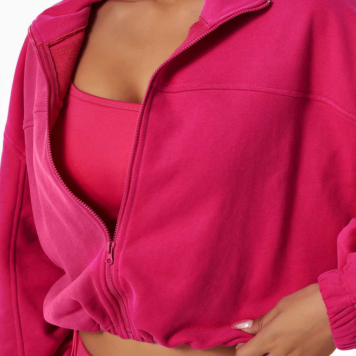 Full-Zip Cropped Sweatshirt Relaxed Fit by bornfocus