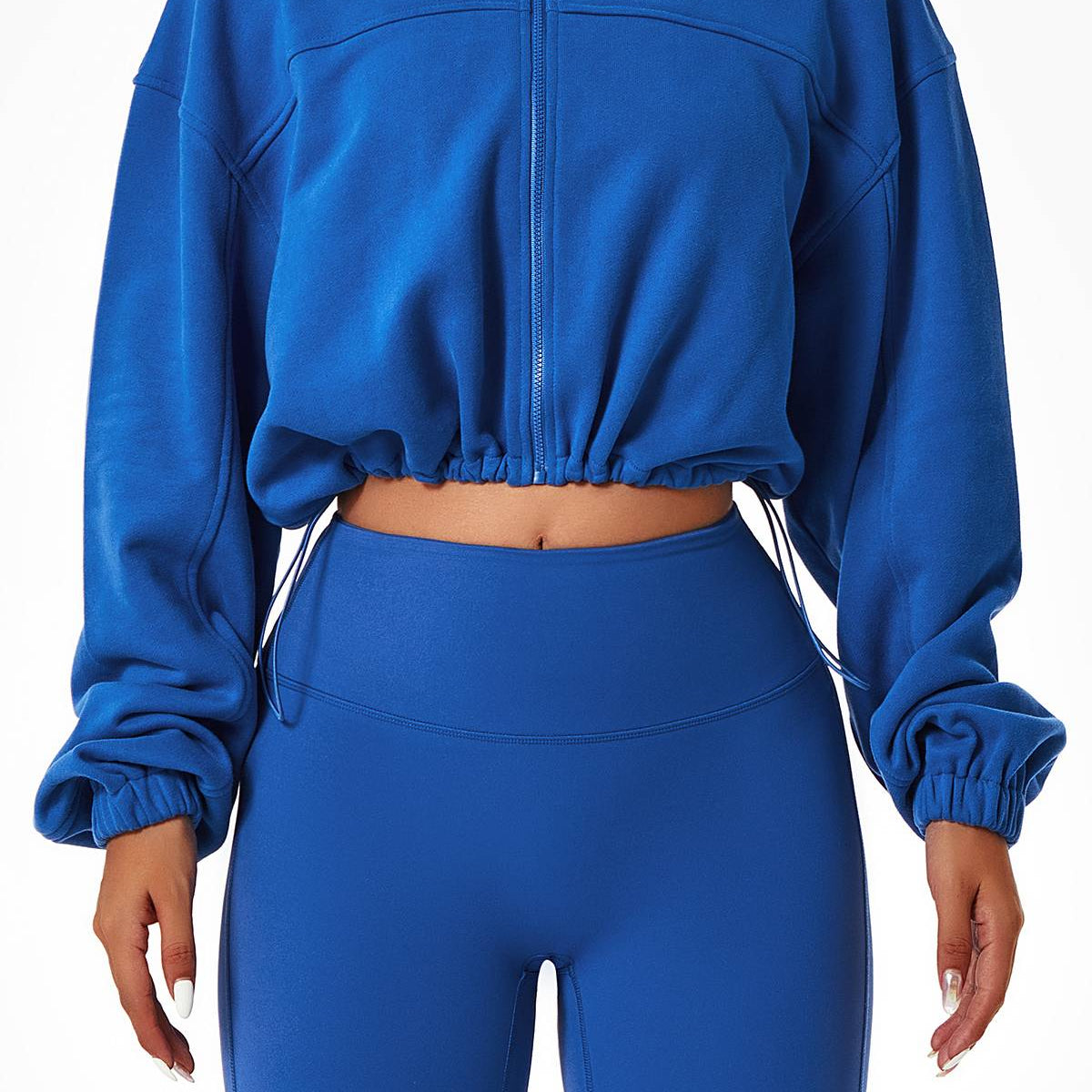 Full-Zip Cropped Sweatshirt Relaxed Fit by bornfocus