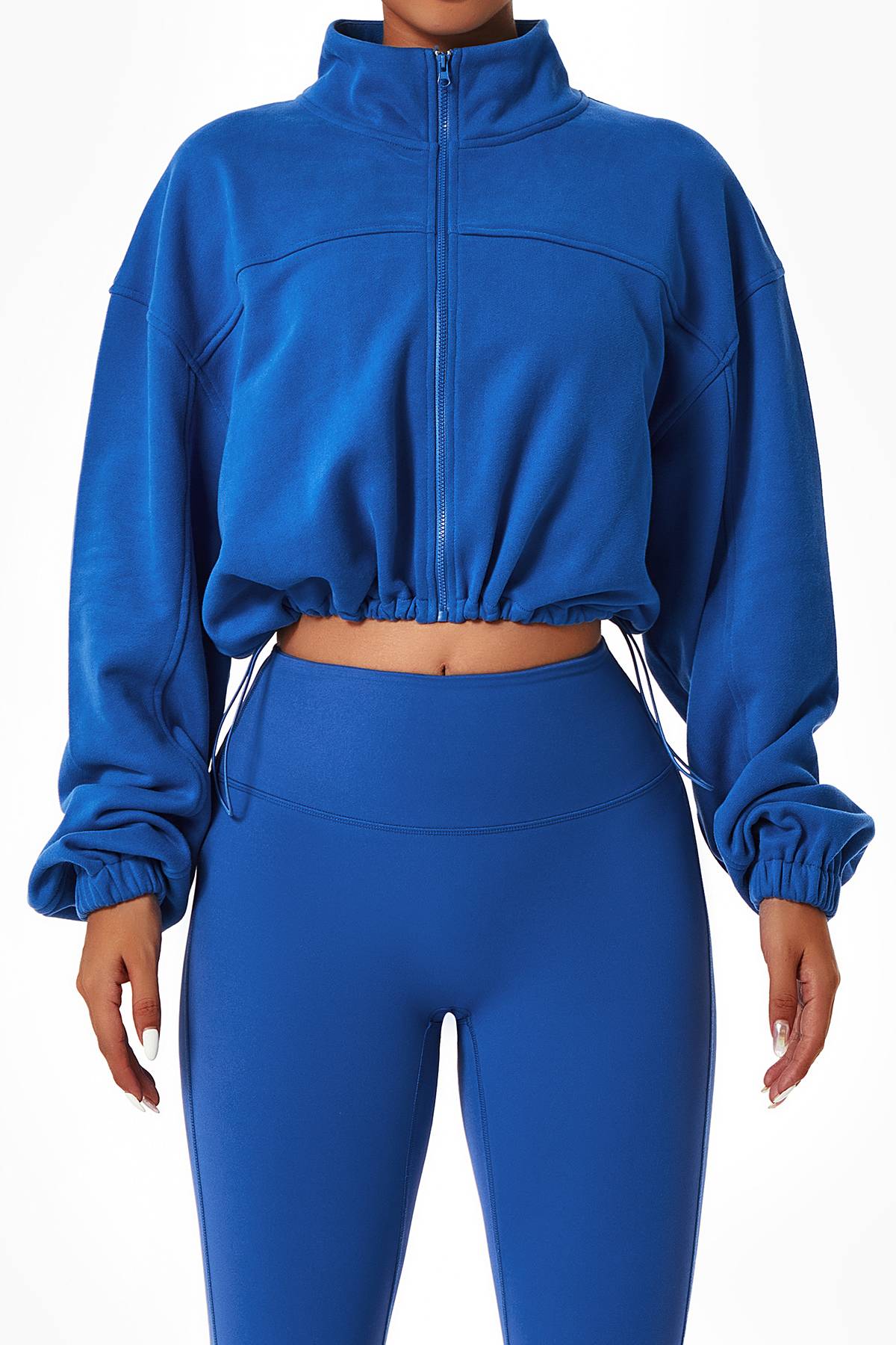 Full-Zip Cropped Sweatshirt Relaxed Fit by bornfocus