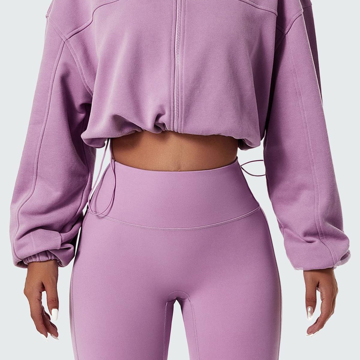 Full-Zip Cropped Sweatshirt Relaxed Fit by bornfocus