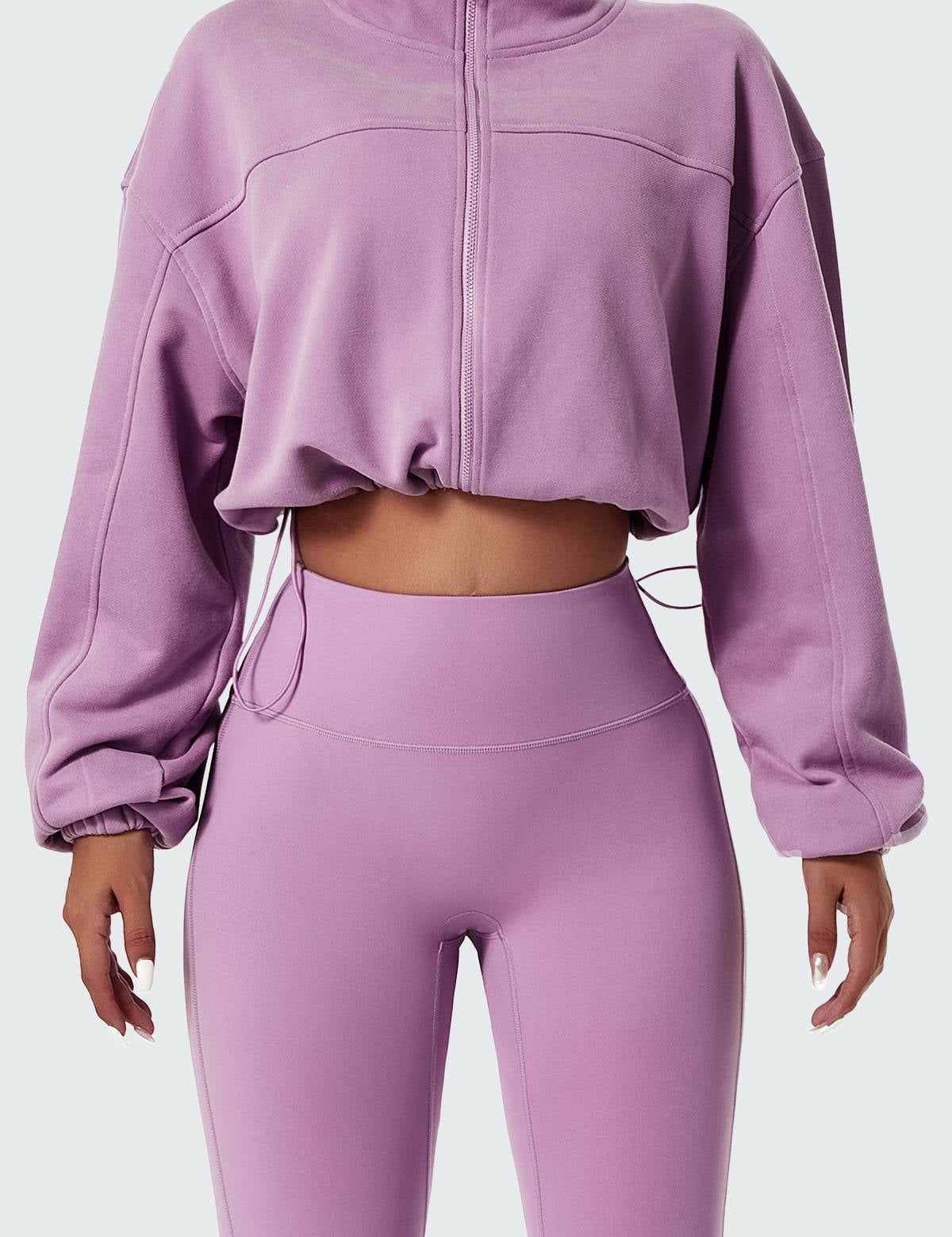 Full-Zip Cropped Sweatshirt Relaxed Fit by bornfocus