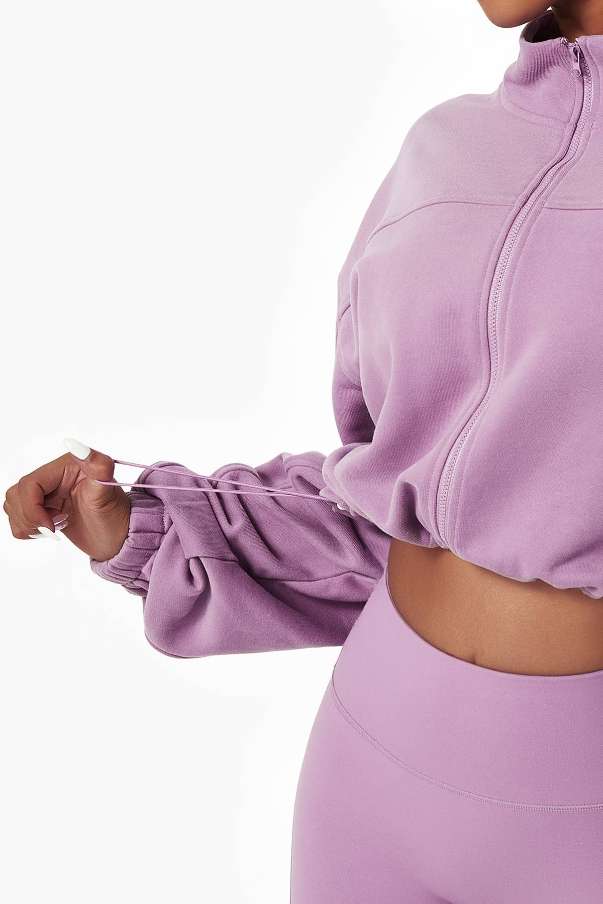 Full-Zip Cropped Sweatshirt Relaxed Fit by bornfocus