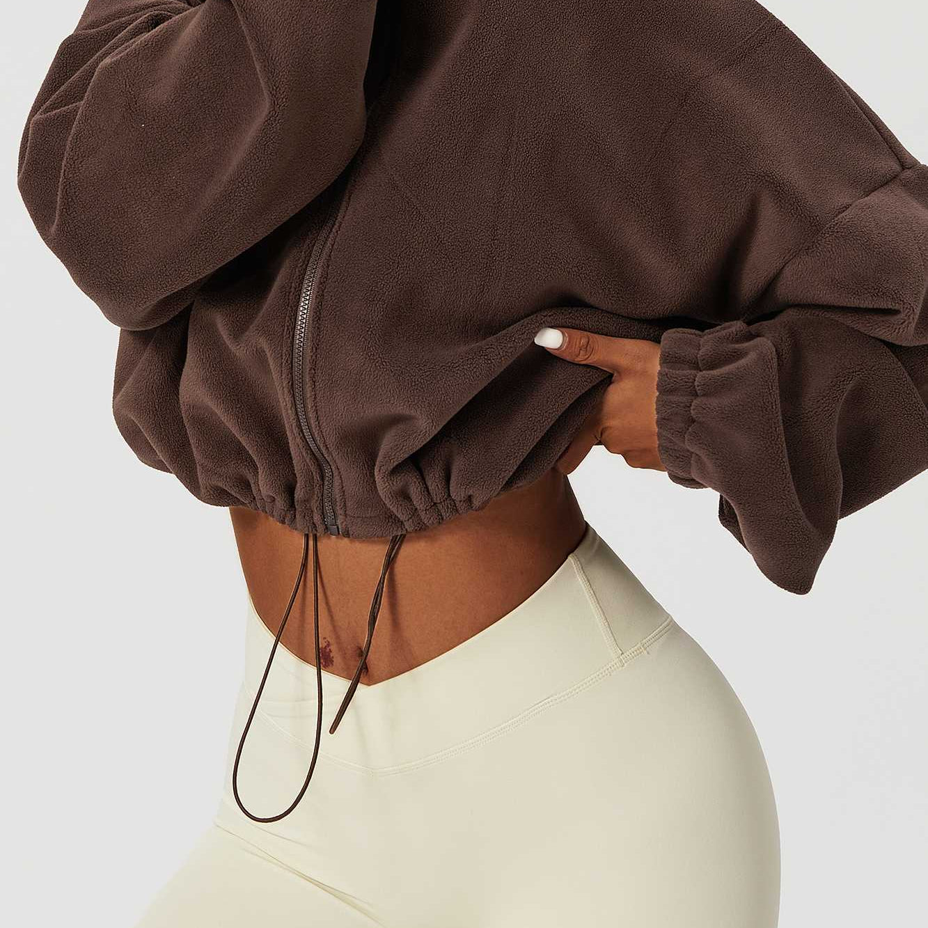 Zip-Up Faux Fur Cropped Sweatshirt by bornfocus