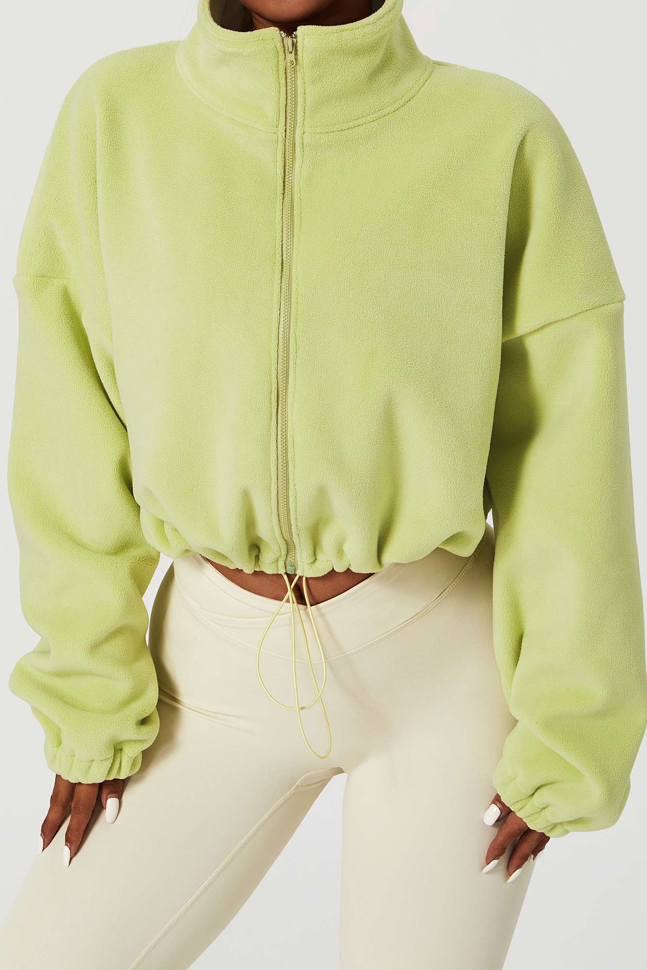 Zip-Up Faux Fur Cropped Sweatshirt by bornfocus