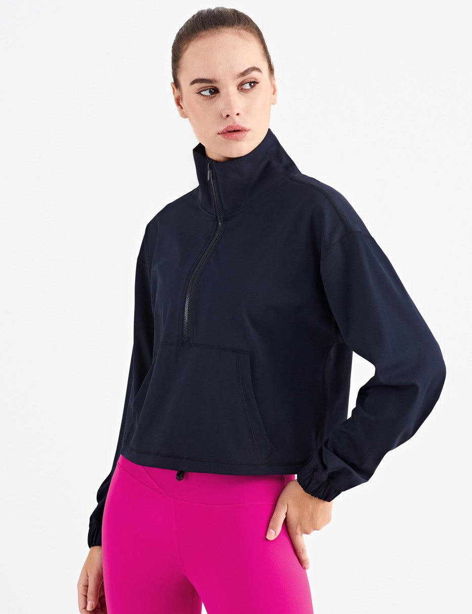 Half-Zip Cropped Pullover Sweatshirt by bornfocus