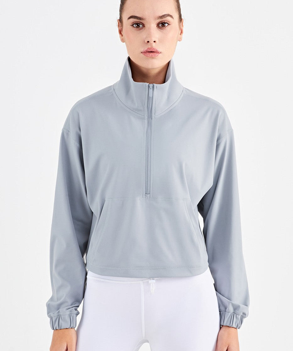 Half-Zip Cropped Pullover Sweatshirt by bornfocus