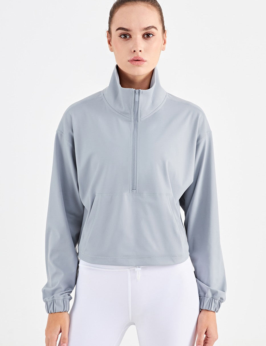 Half-Zip Cropped Pullover Sweatshirt by bornfocus