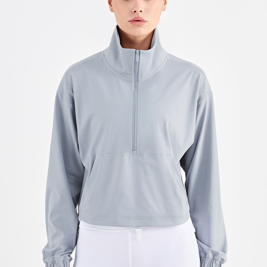 Half-Zip Cropped Pullover Sweatshirt by bornfocus