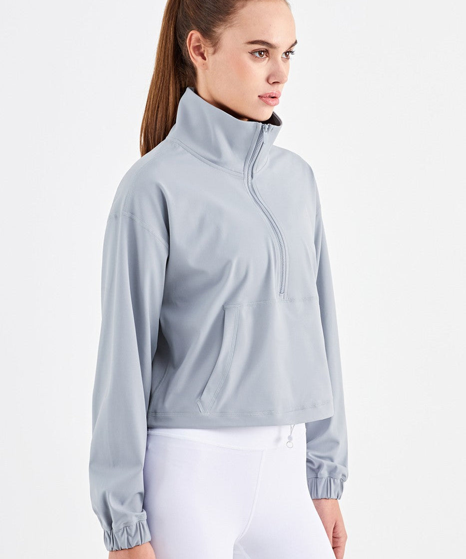 Half-Zip Cropped Pullover Sweatshirt by bornfocus