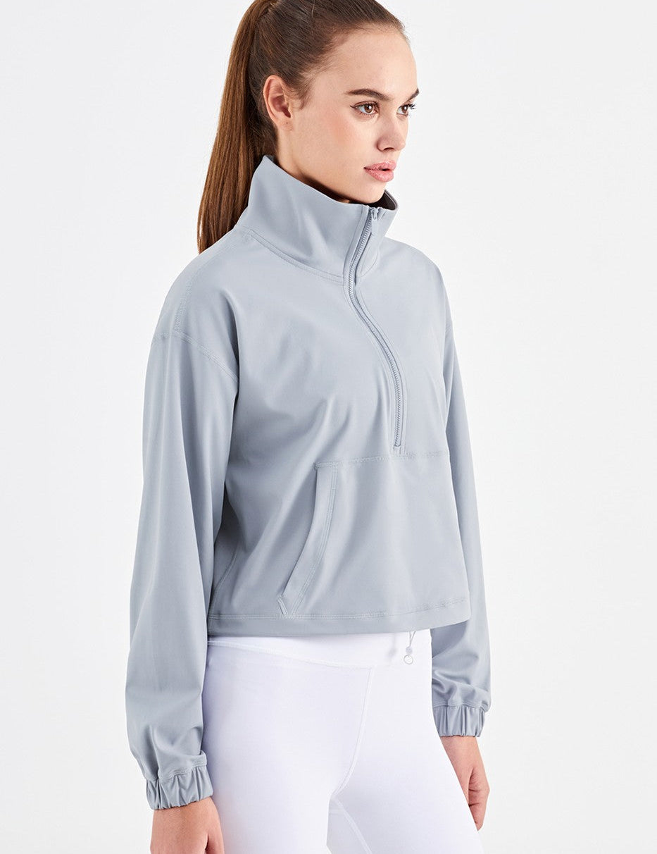 Half-Zip Cropped Pullover Sweatshirt by bornfocus