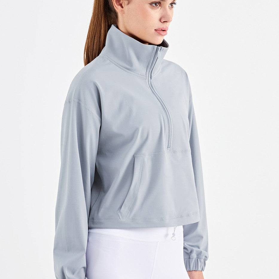 Half-Zip Cropped Pullover Sweatshirt by bornfocus