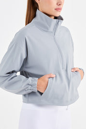 Half-Zip Cropped Pullover Sweatshirt by bornfocus