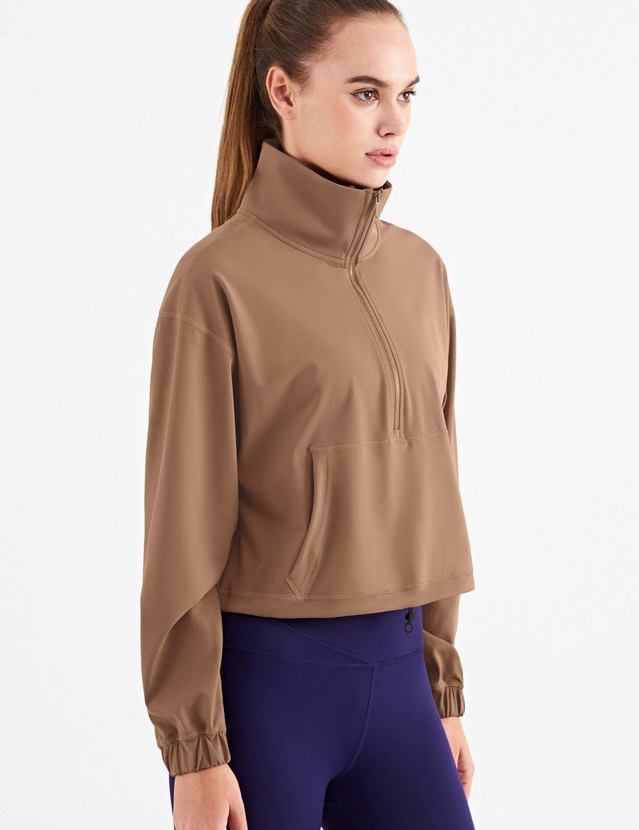 Half-Zip Cropped Pullover Sweatshirt by bornfocus