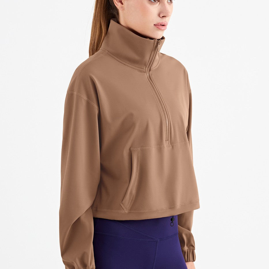 Half-Zip Cropped Pullover Sweatshirt by bornfocus