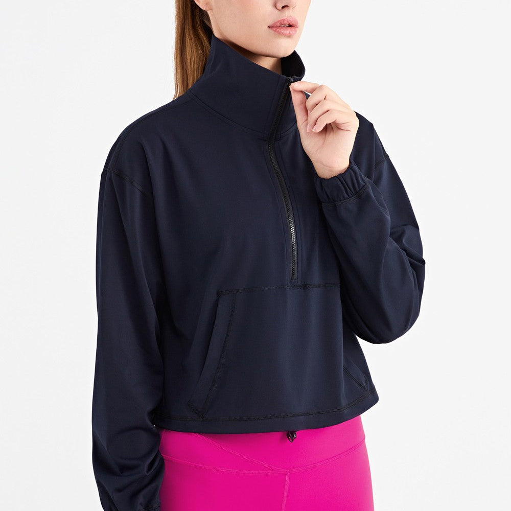 Half-Zip Cropped Pullover Sweatshirt by bornfocus