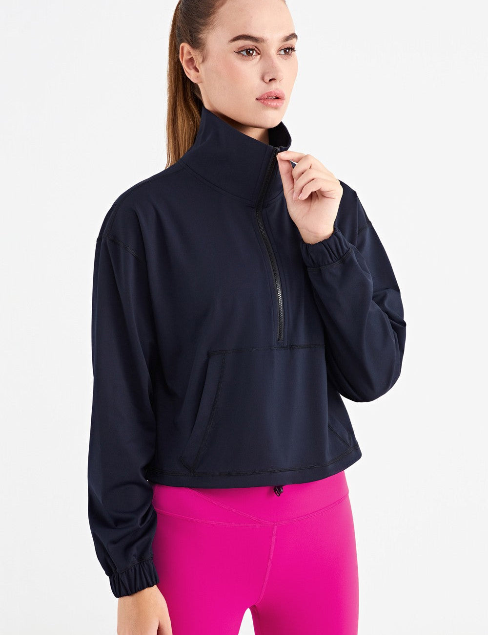 Half-Zip Cropped Pullover Sweatshirt by bornfocus