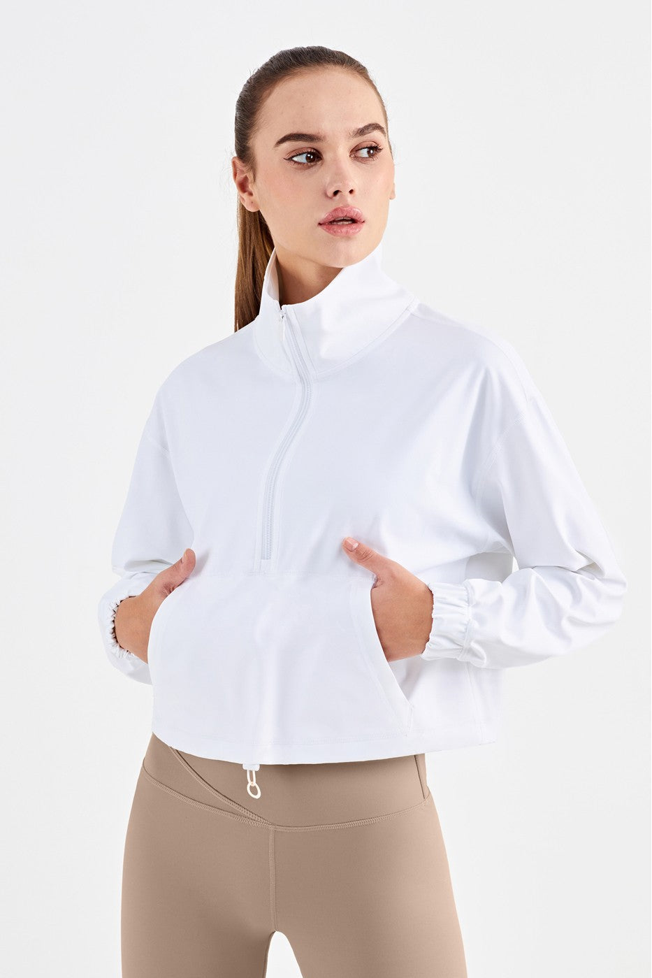 Half-Zip Cropped Pullover Sweatshirt by bornfocus