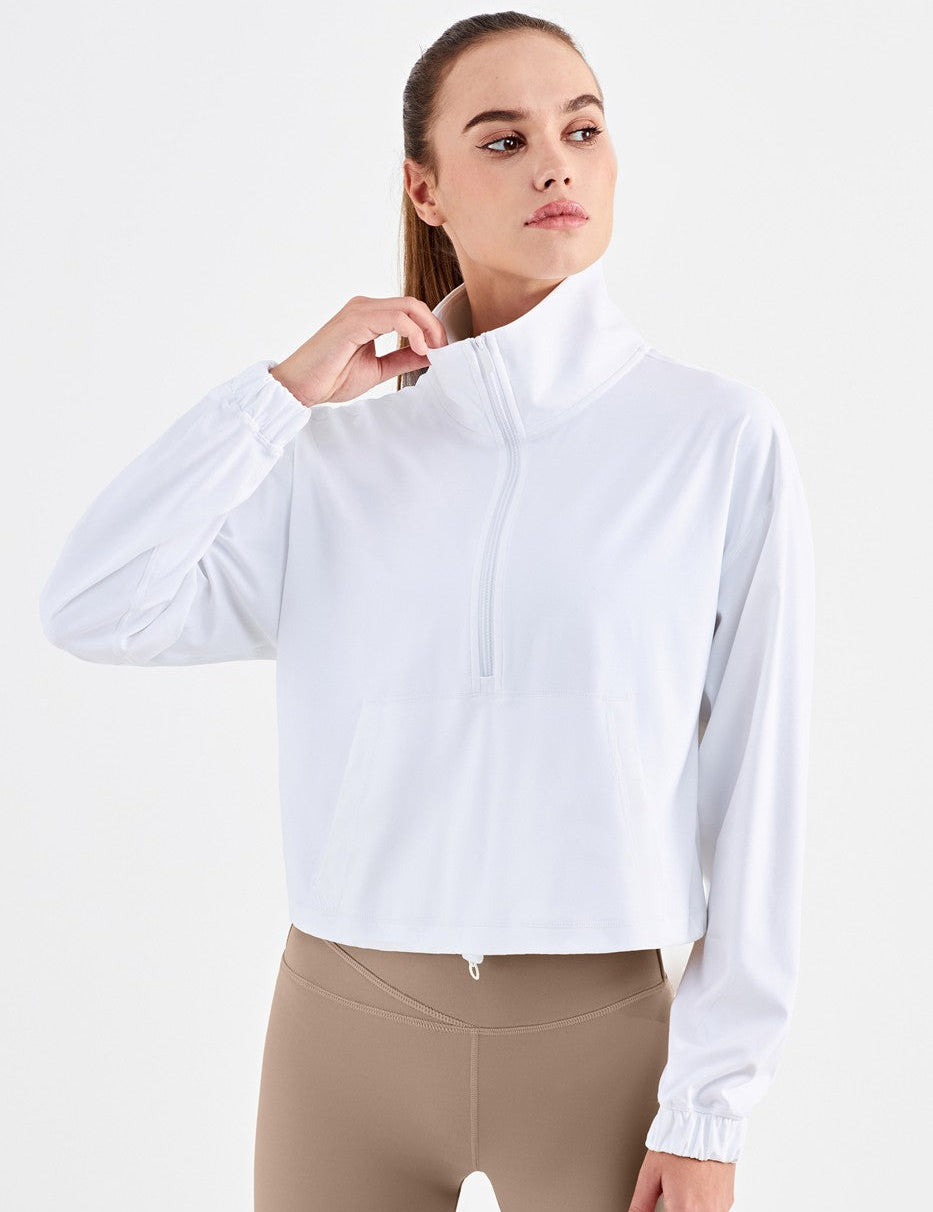 Half-Zip Cropped Pullover Sweatshirt by bornfocus